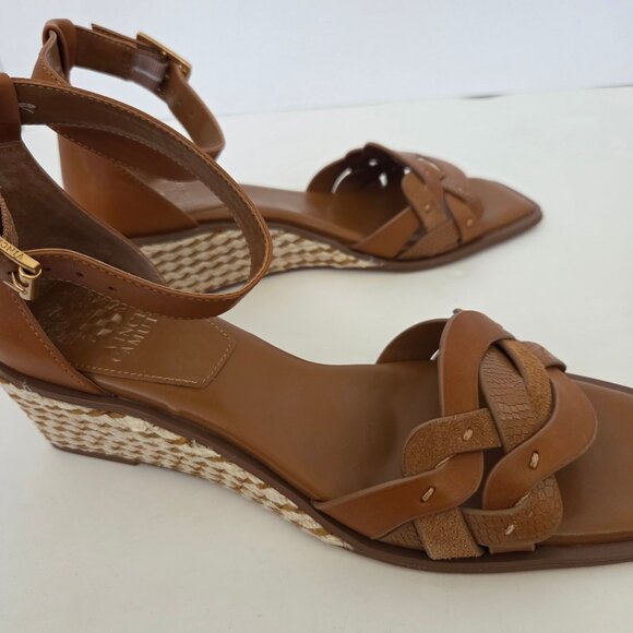 Vince Camuto Womens Baylees Sandals Sz 9 Leather Wedge Espadrille Aged Rum Brown - Picture 6 of 11